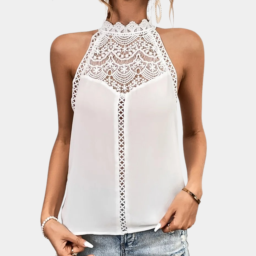 Bianca | Women's Sleeveless Lace Halter Top Mock Neck