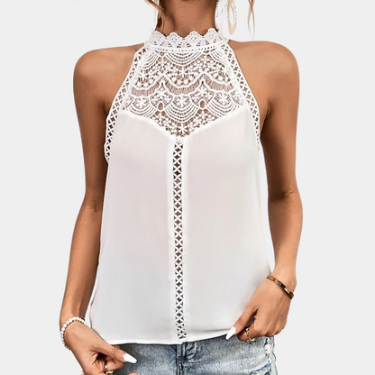 Bianca | Women's Sleeveless Lace Halter Top Mock Neck