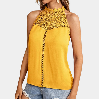 Bianca | Women's Sleeveless Lace Halter Top Mock Neck