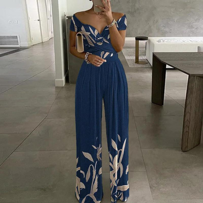 Nikki | Women's Floral Wide-Leg Jumpsuit Off Shoulder Wrap Bodice