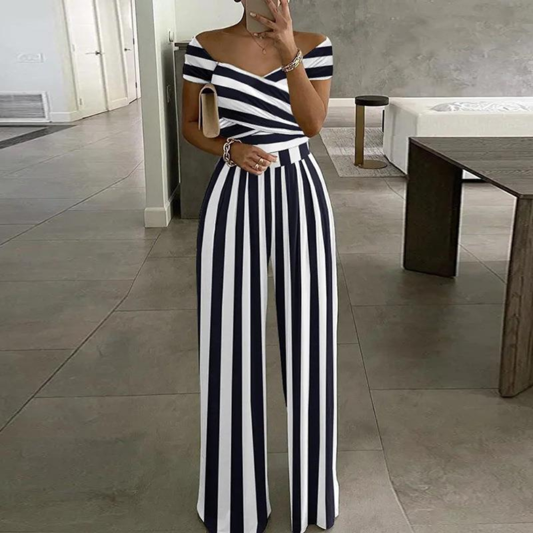 Nikki | Women's Floral Wide-Leg Jumpsuit Off Shoulder Wrap Bodice