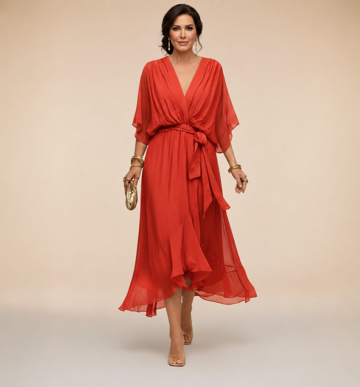 Ashley | Women's V-Neck Wrap Mid-Length Dress