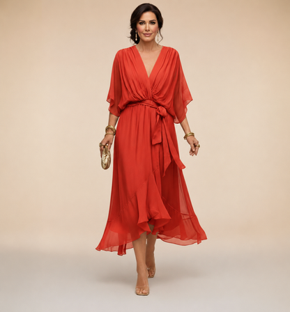 Ashley | Women's V-Neck Wrap Mid-Length Dress