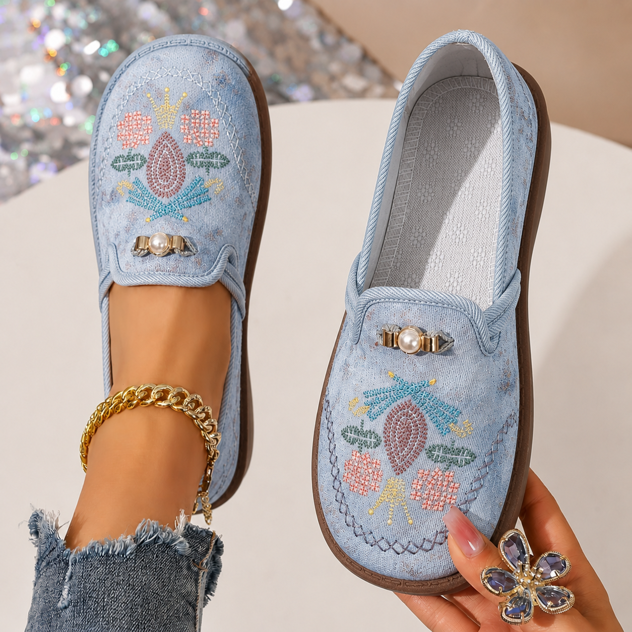 Lily | Women's Embroidered Botanical Loafers