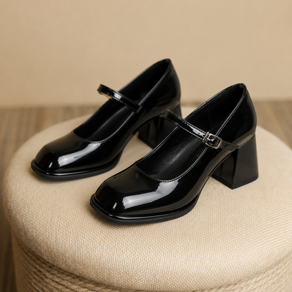 Alicia | Women's Ankle Strap Block Heel Pumps Square Toe Mary Jane
