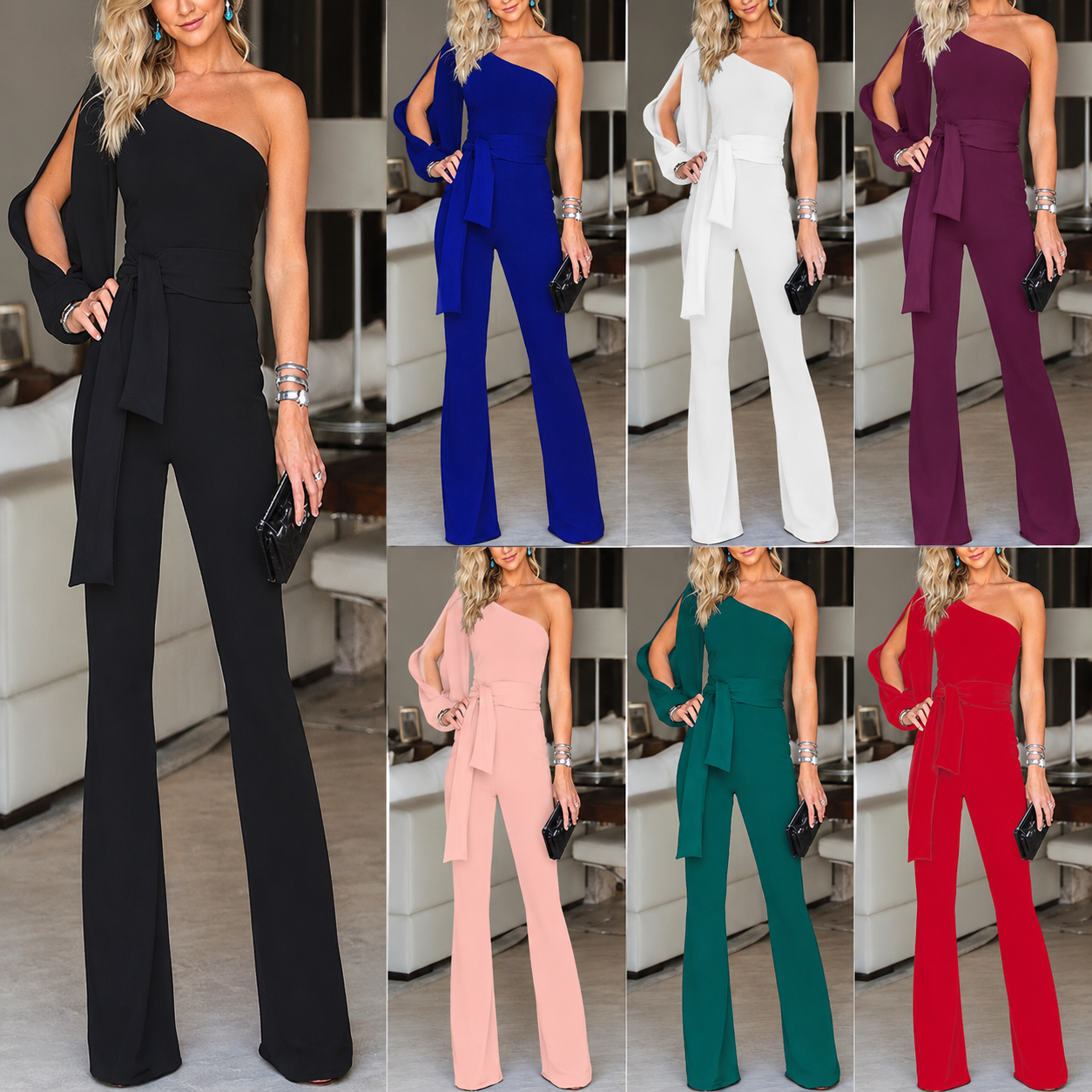 Diana | Women's One Shoulder Wide-Leg Jumpsuit