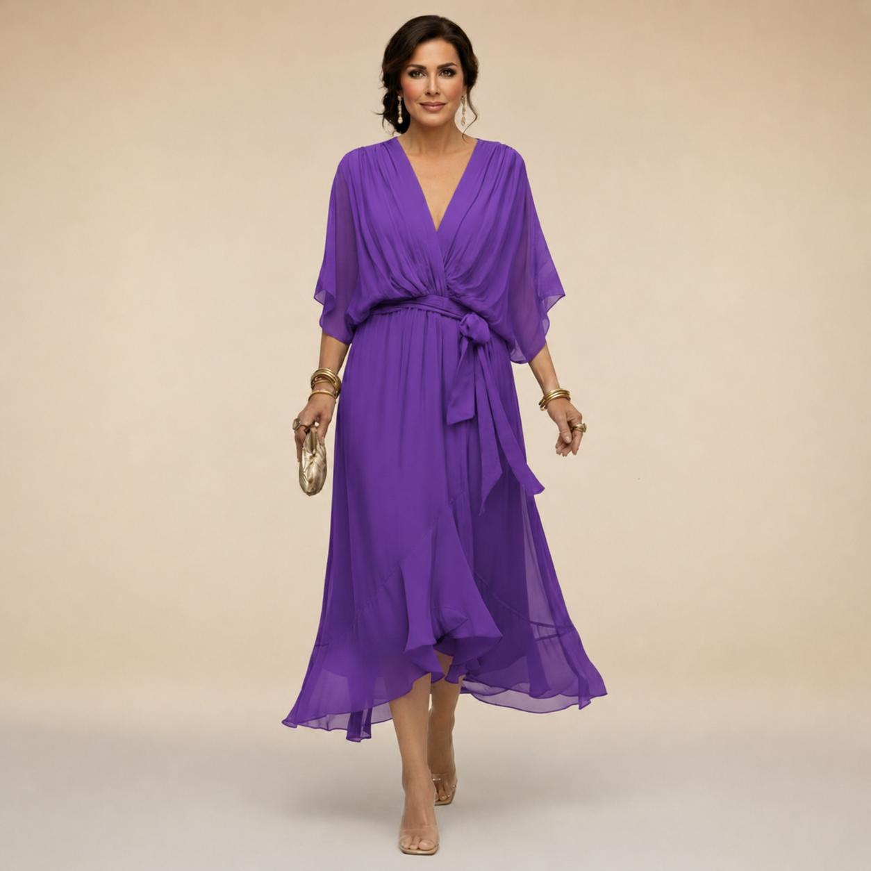 Ashley | Women's V-Neck Wrap Mid-Length Dress