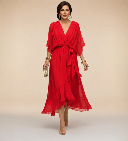Ashley | Women's V-Neck Wrap Mid-Length Dress