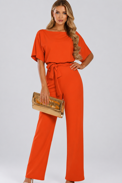Laura | Women's Wide-Leg Short-Sleeved Jumpsuit with Belt