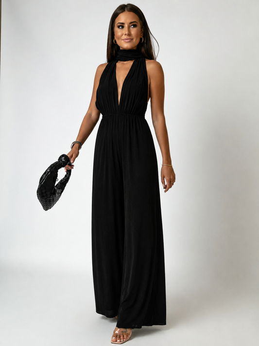 Ariana | Women's Wide-Leg Jumpsuit Deep V-Neck Wrap Tie Occasion