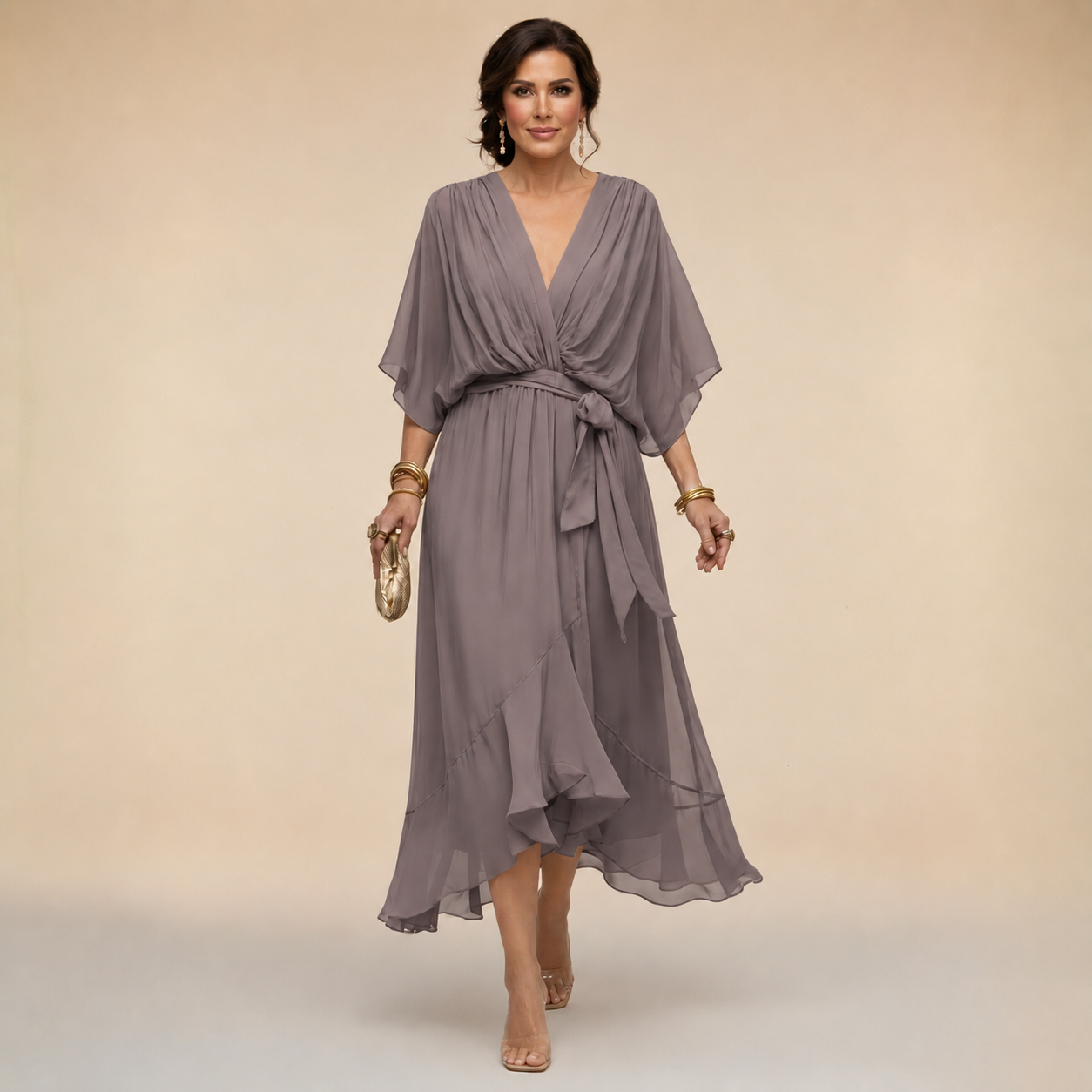 Ashley | Women's V-Neck Wrap Mid-Length Dress