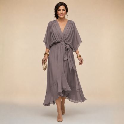 Ashley | Women's V-Neck Wrap Mid-Length Dress