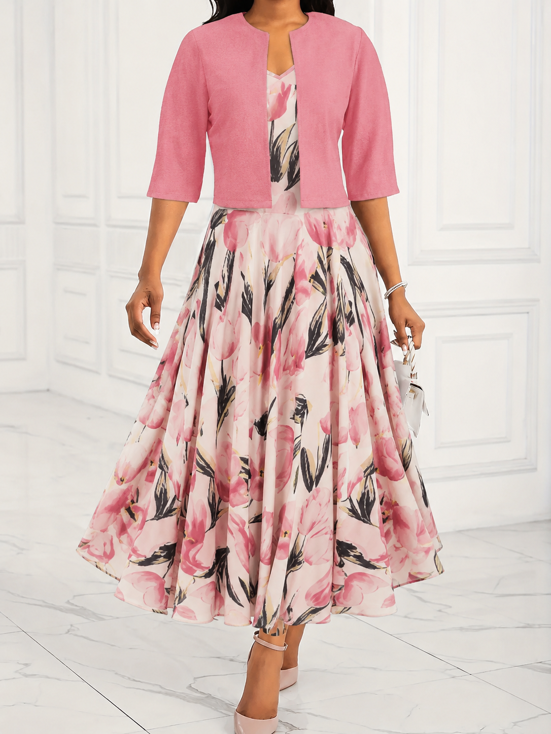Alice | Women's Botanical Maxi Dress Set with Jacket