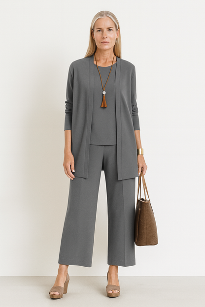 Tessa | Women's 3-Piece Cardigan Tank Top & Wide Leg Pants Set