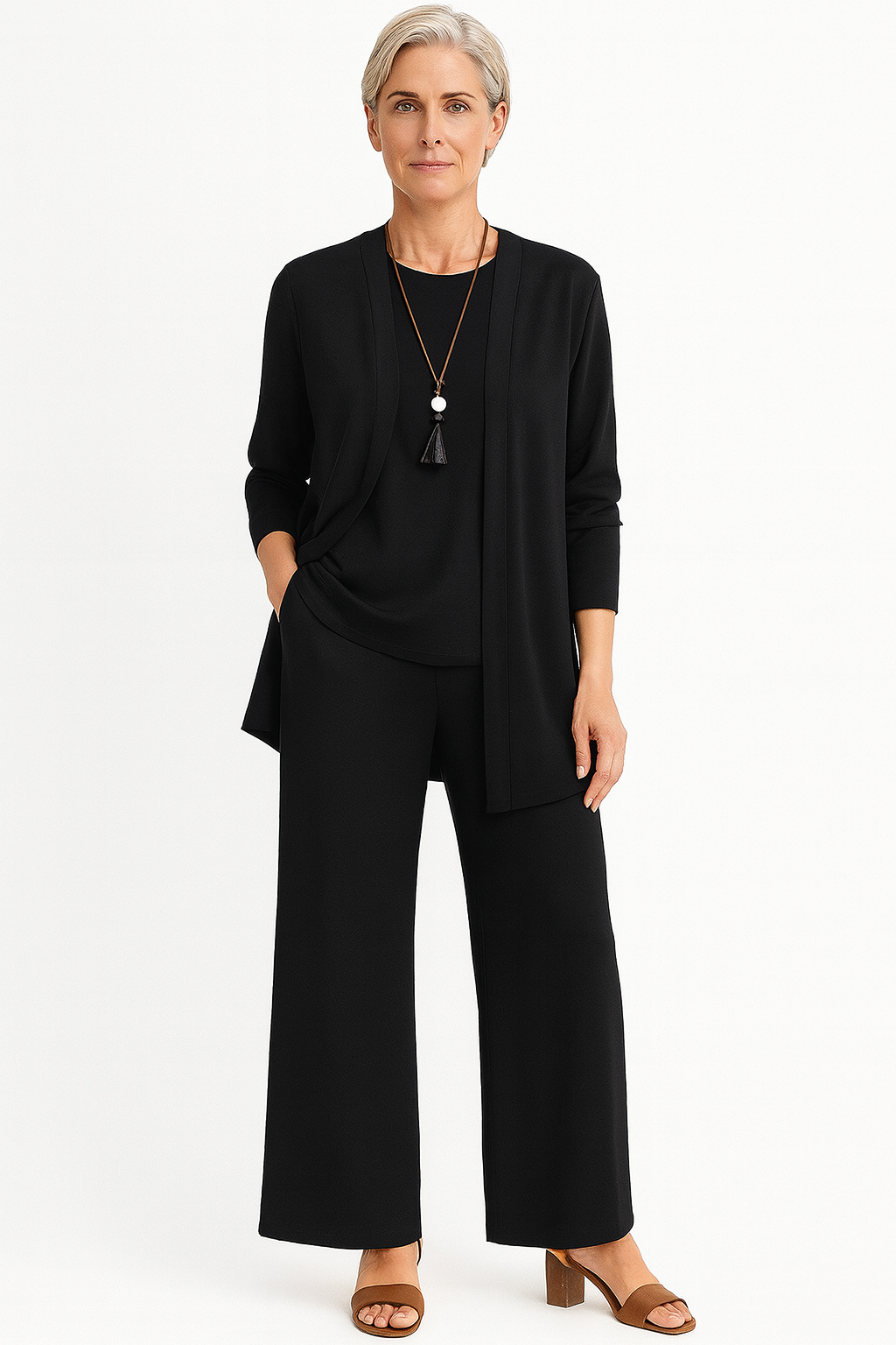 Tessa | Women's 3-Piece Cardigan Tank Top & Wide Leg Pants Set