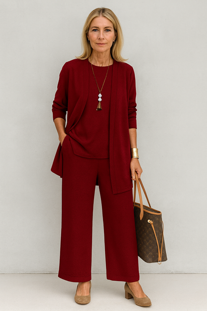 Tessa | Women's 3-Piece Cardigan Tank Top & Wide Leg Pants Set
