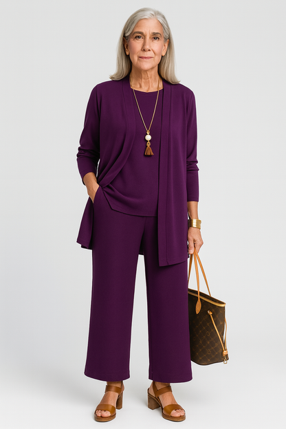 Tessa | Women's 3-Piece Cardigan Tank Top & Wide Leg Pants Set