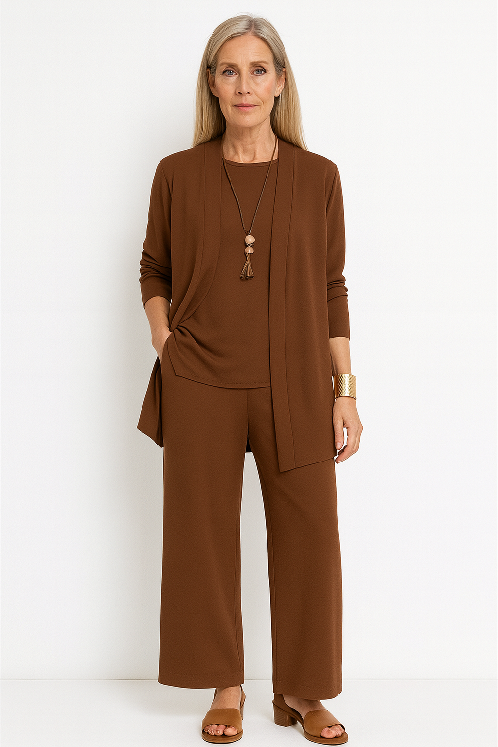 Tessa | Women's 3-Piece Cardigan Tank Top & Wide Leg Pants Set