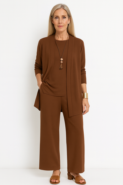 Tessa | Women's 3-Piece Cardigan Tank Top & Wide Leg Pants Set