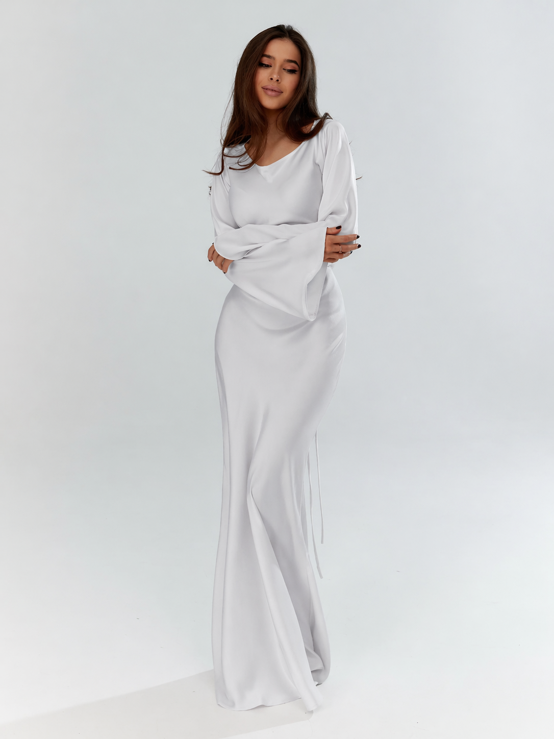Harper | Women's Satin Full Sleeve Maxi Dress Occasion Gown