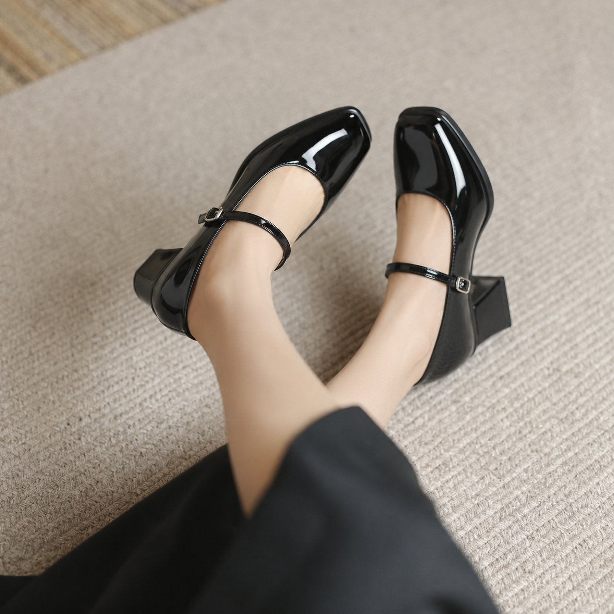 Alicia | Women's Ankle Strap Block Heel Pumps Square Toe Mary Jane