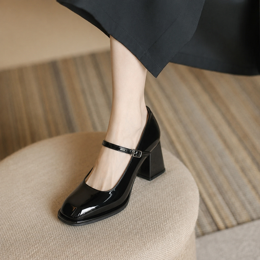 Alicia | Women's Ankle Strap Block Heel Pumps Square Toe Mary Jane