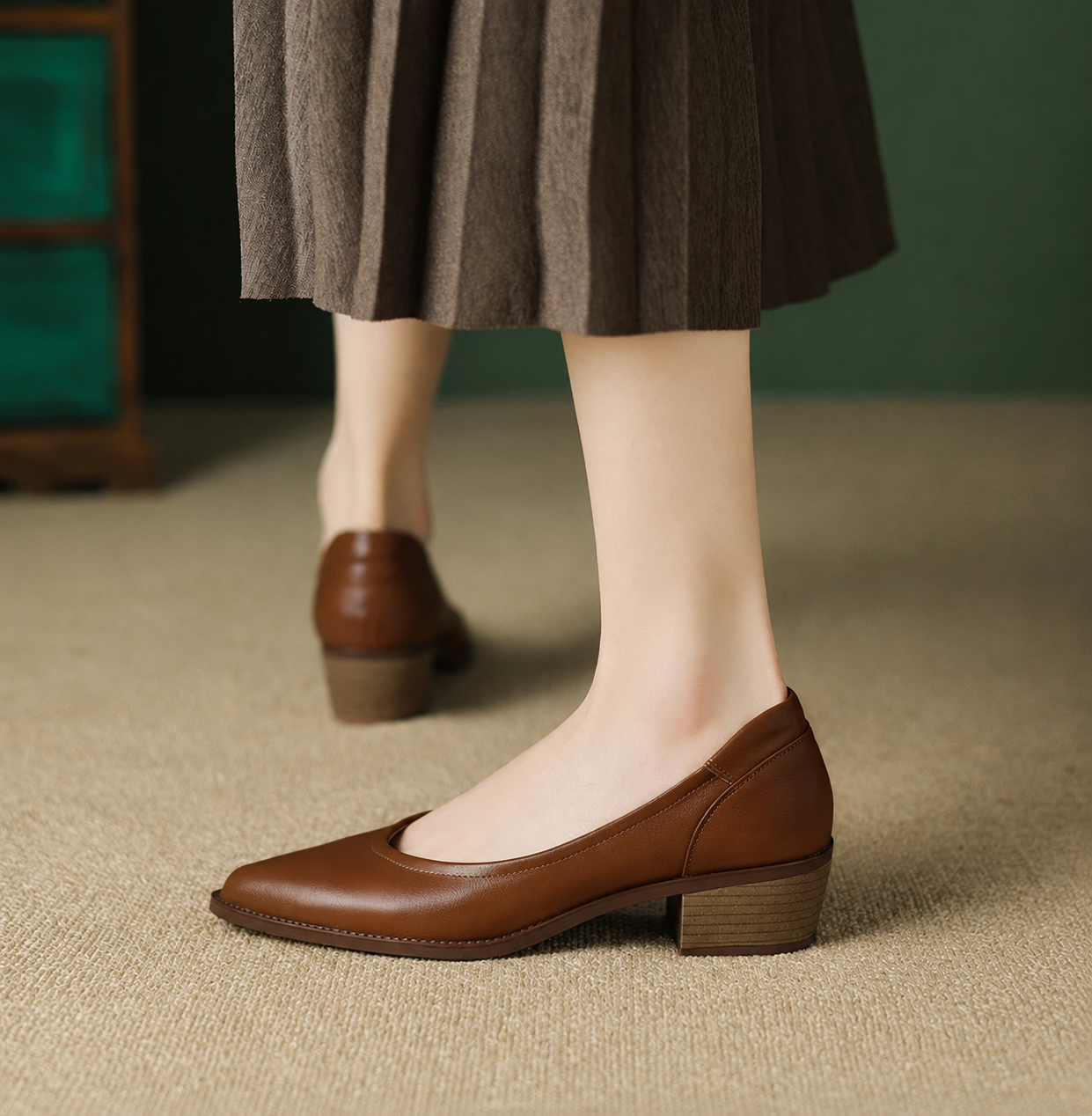 Olivia | Women's Pointed Toe Block Heel Pumps Slip On Mid Heel Shoes