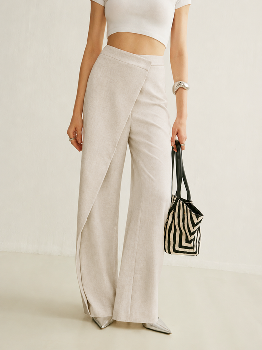 Bianca | Women's High Waist Wide Leg Trousers Asymmetric Wrap Pants