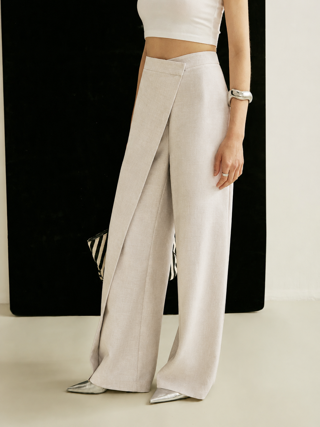 Bianca | Women's High Waist Wide Leg Trousers Asymmetric Wrap Pants