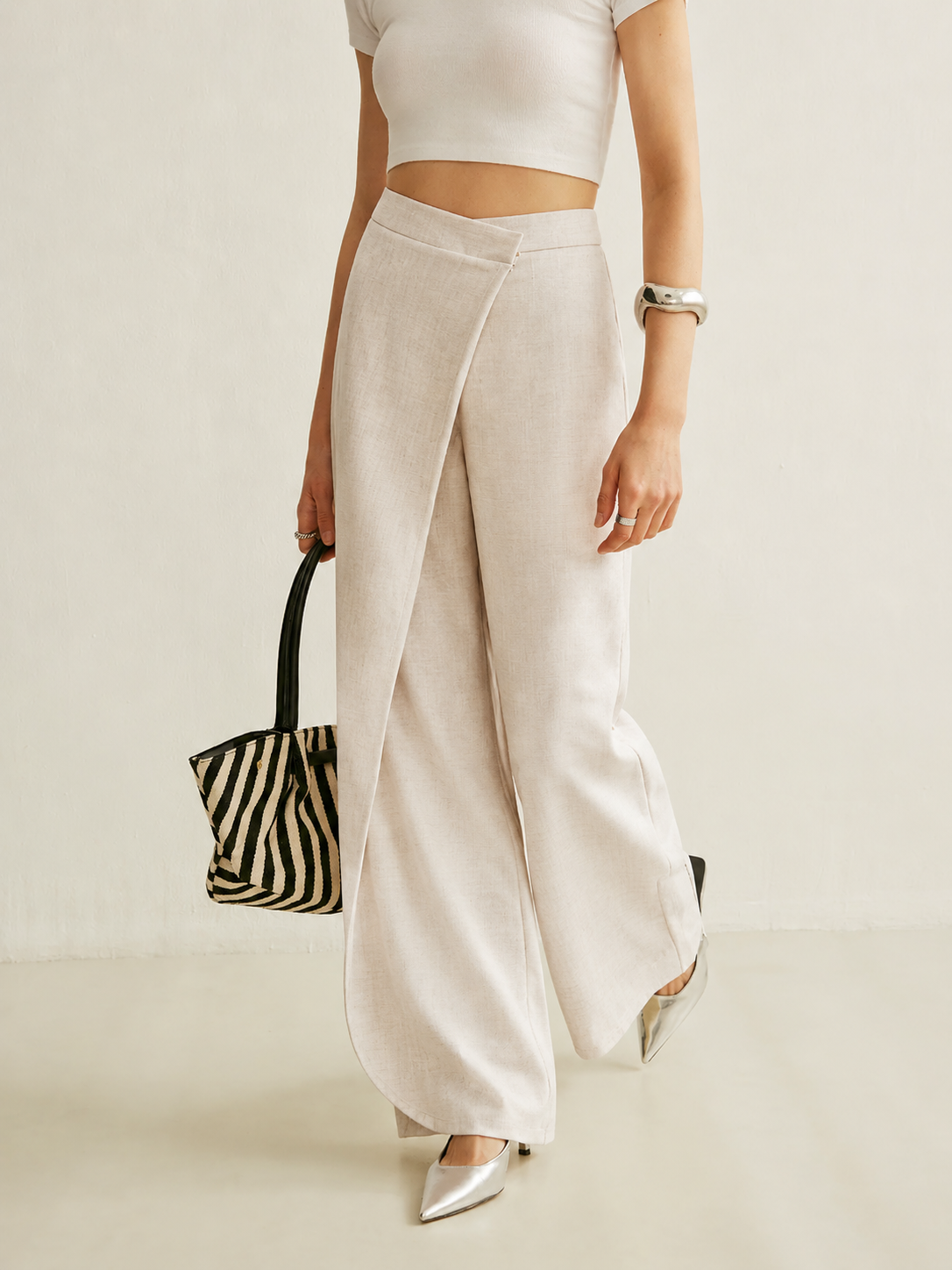 Bianca | Women's High Waist Wide Leg Trousers Asymmetric Wrap Pants