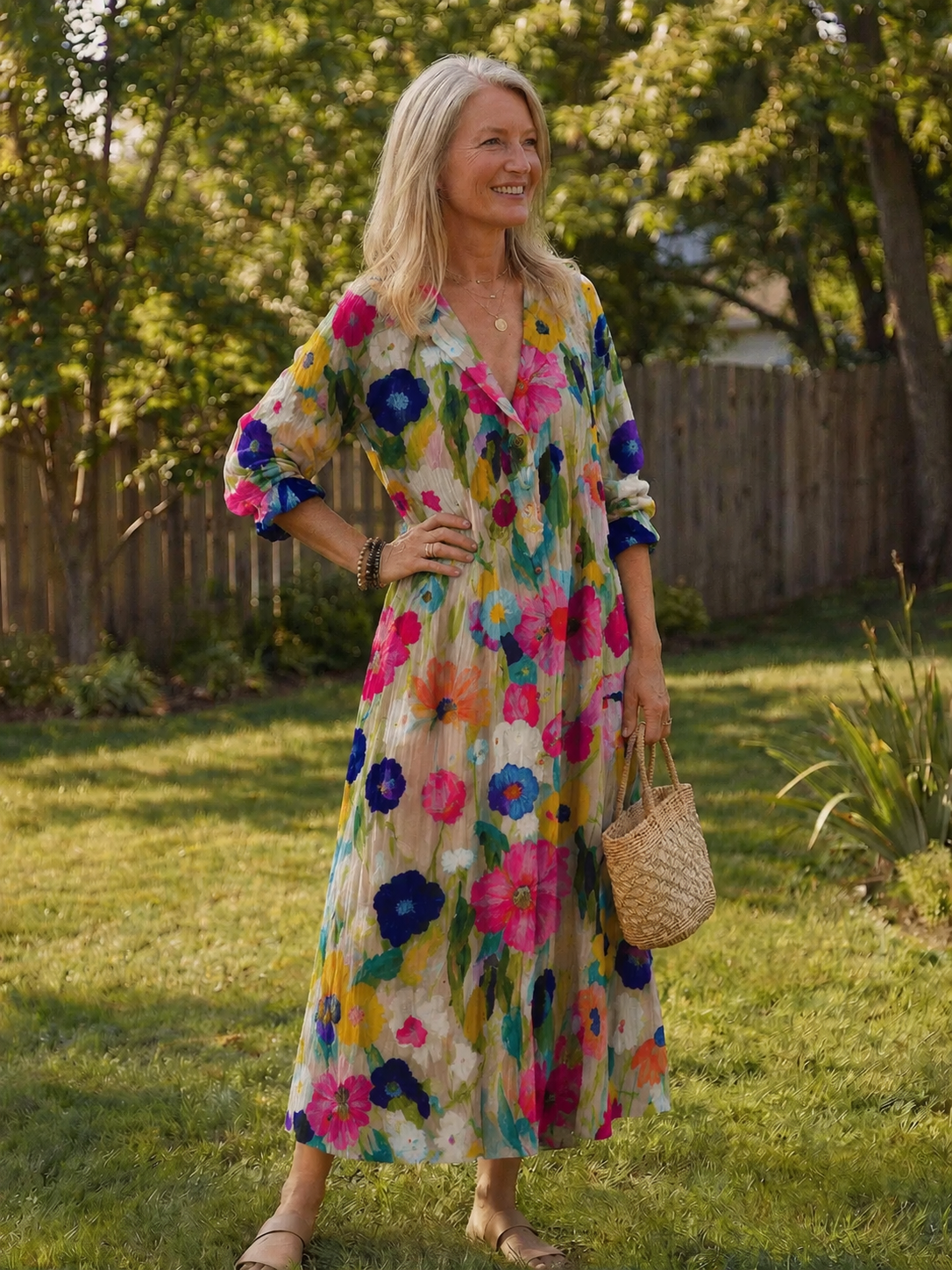 Gabriella | Women's Botanical Button Front Maxi Dress