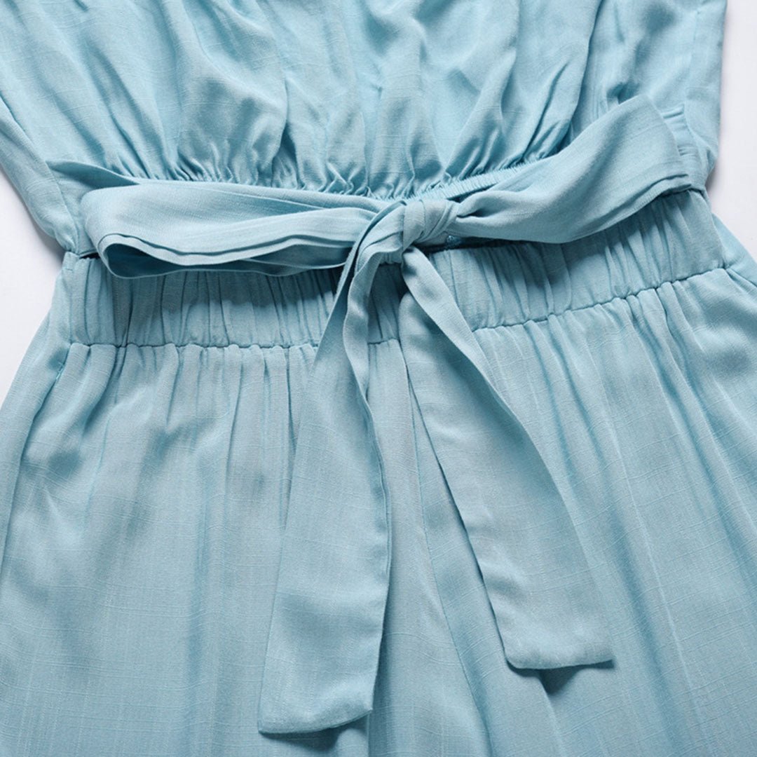 Cecilia | Women's Strapless Tie Waist Wide Leg Jumpsuit