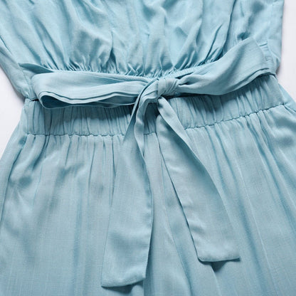 Cecilia | Women's Strapless Tie Waist Wide Leg Jumpsuit