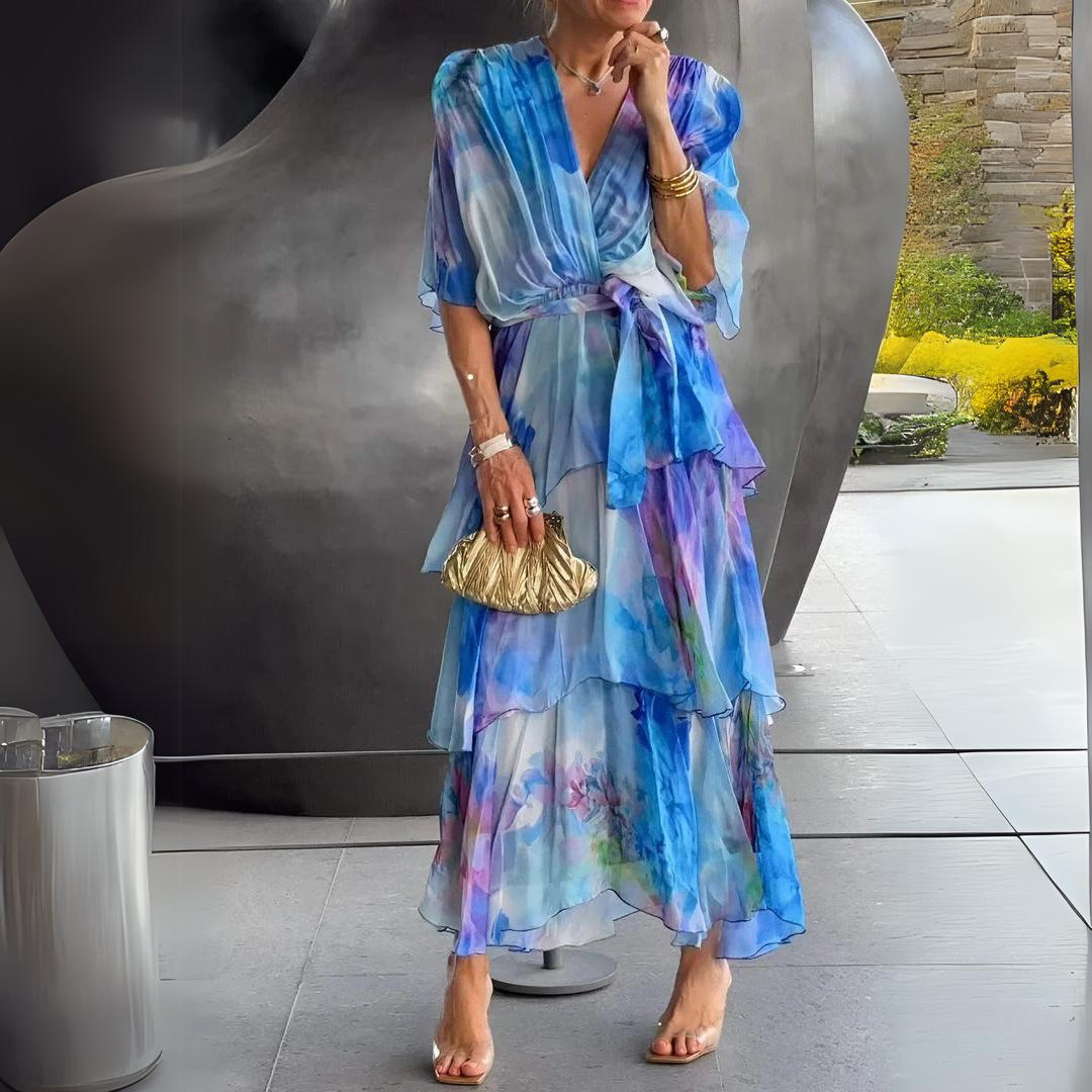 Allison | Women's V Neck Tummy Control Flowy Draped Dress Cocktail