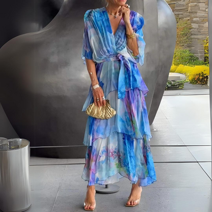 Allison | Women's V Neck Tummy Control Flowy Draped Dress Cocktail