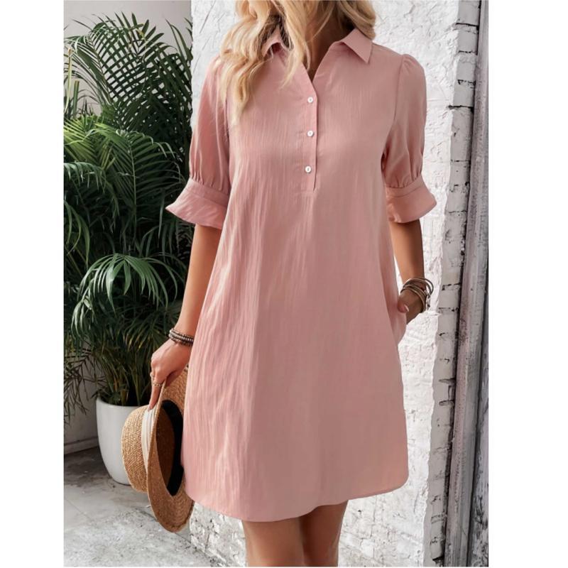 Nevaeh | Women's Button-Through Button-Up Dress Three-Quarter Sleeve Knee Length
