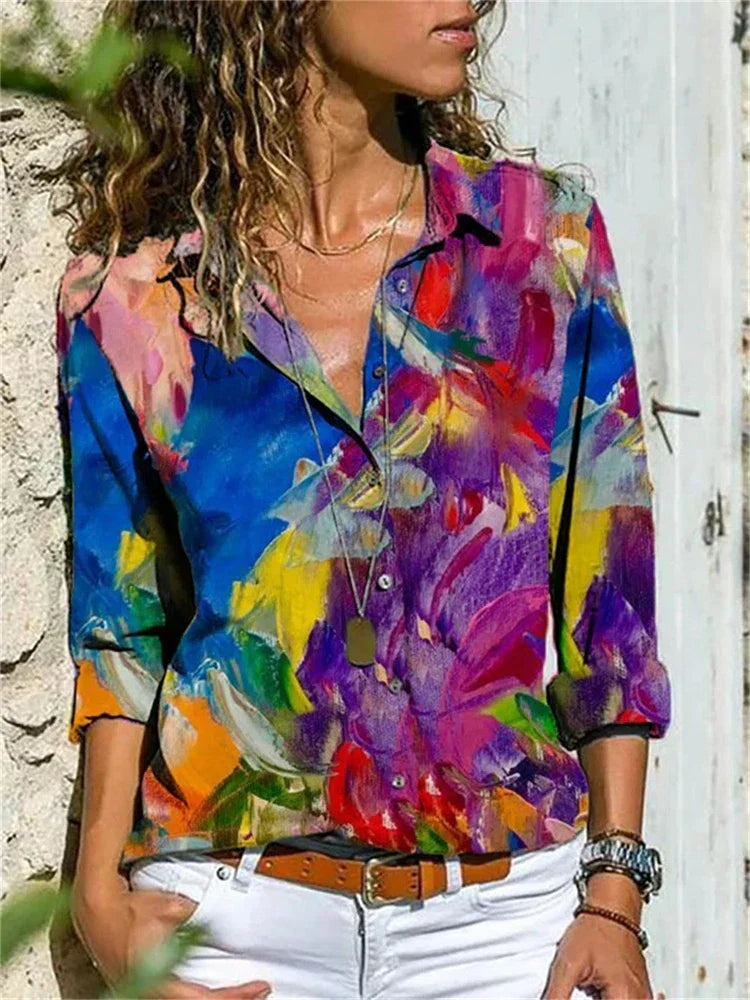 Lillian | Women's Botanical Print Long Sleeve Button-Down Blouse