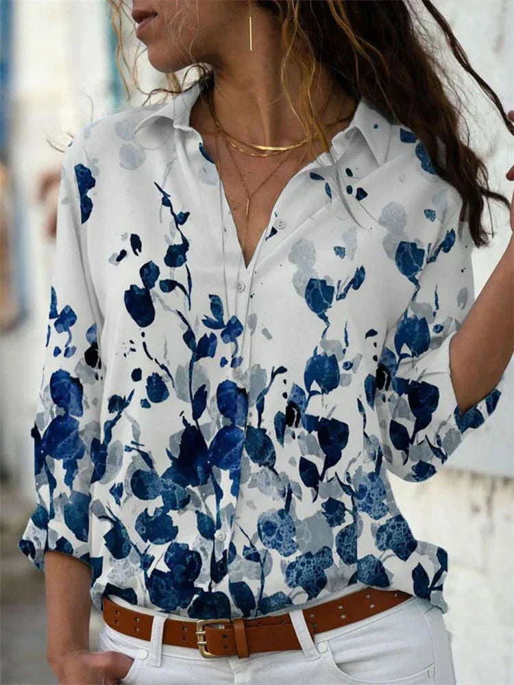Lillian | Women's Botanical Print Long Sleeve Button-Down Blouse