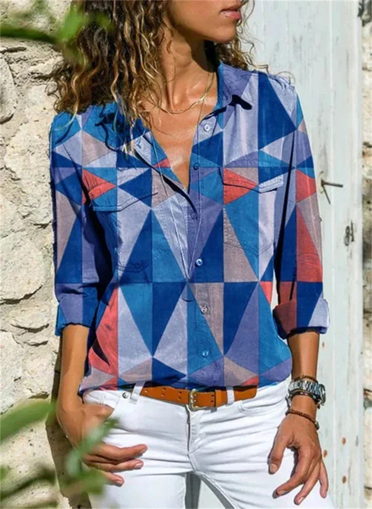 Lillian | Women's Botanical Print Long Sleeve Button-Down Blouse