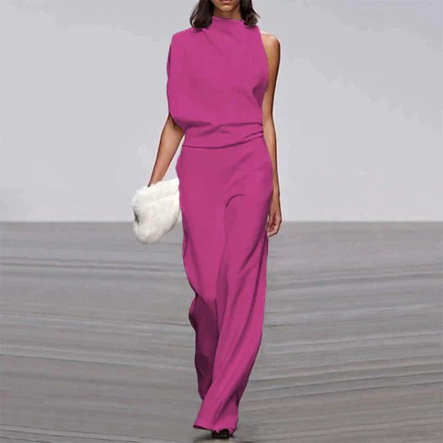 Vanessa | Women's No-Sleeve Wide-Leg Jumpsuit Mock Neck Occasion