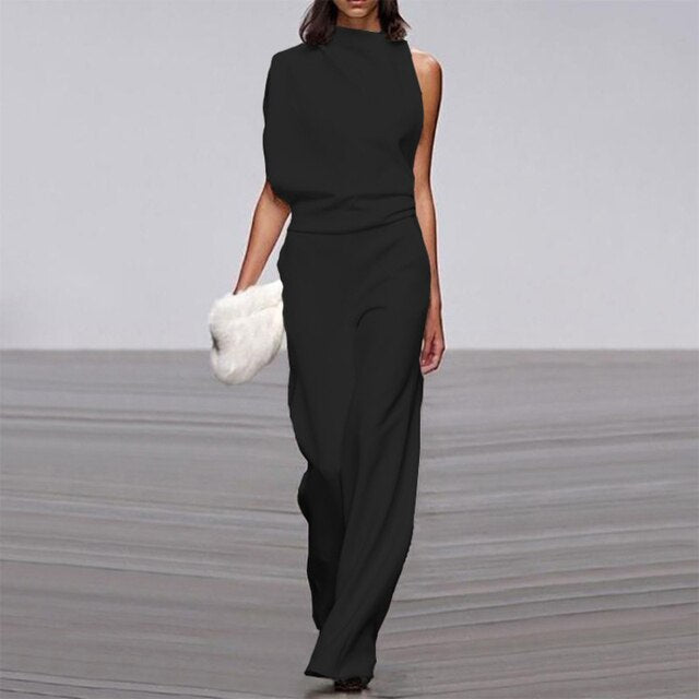 Vanessa | Women's No-Sleeve Wide-Leg Jumpsuit Mock Neck Occasion