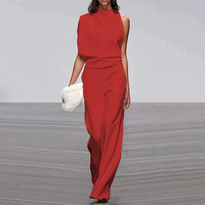Vanessa | Women's No-Sleeve Wide-Leg Jumpsuit Mock Neck Occasion