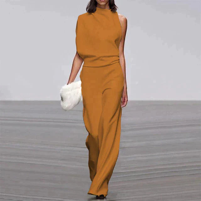Vanessa | Women's No-Sleeve Wide-Leg Jumpsuit Mock Neck Occasion
