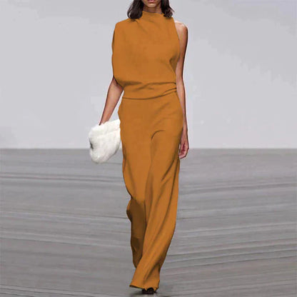 Vanessa | Women's No-Sleeve Wide-Leg Jumpsuit Mock Neck Occasion