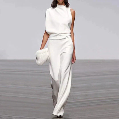Vanessa | Women's No-Sleeve Wide-Leg Jumpsuit Mock Neck Occasion