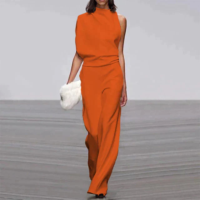 Vanessa | Women's No-Sleeve Wide-Leg Jumpsuit Mock Neck Occasion