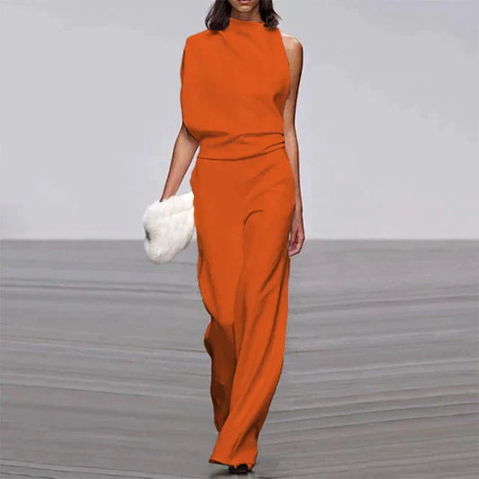 Vanessa | Women's No-Sleeve Wide-Leg Jumpsuit Mock Neck Occasion