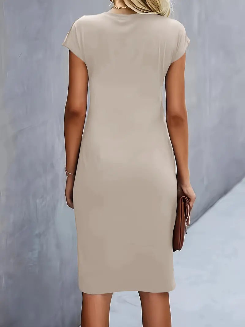 Khloe | Women's Ruched Mid-Length Dress Short-Sleeved Bodycon Work Dress
