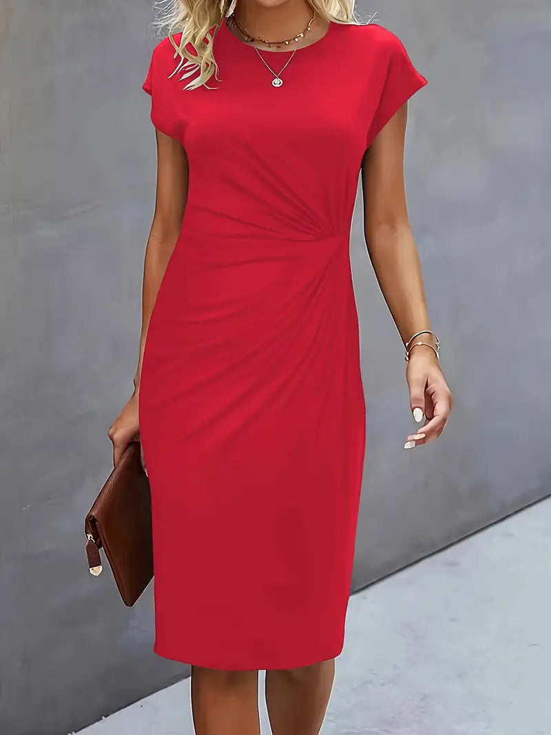 Khloe | Women's Ruched Mid-Length Dress Short-Sleeved Bodycon Work Dress
