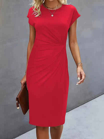 Khloe | Women's Ruched Mid-Length Dress Short-Sleeved Bodycon Work Dress